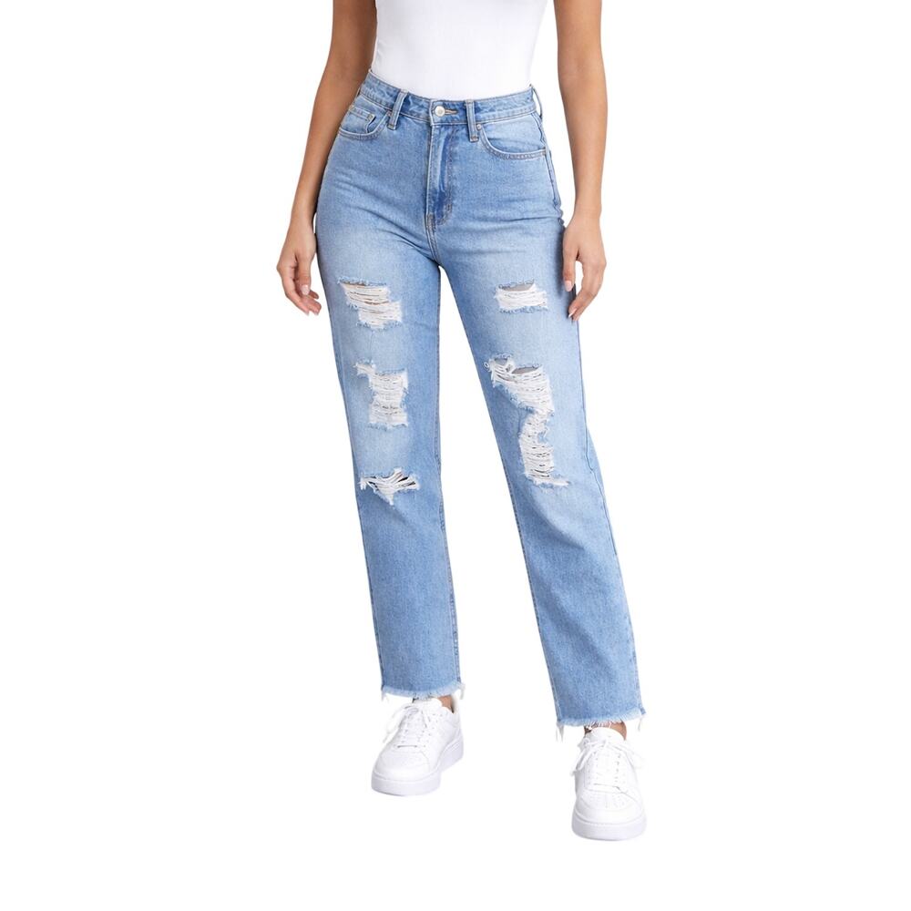 Hollister Ultra High Rise Mom Jeans Distressed Ripped Baggy Jeans 00